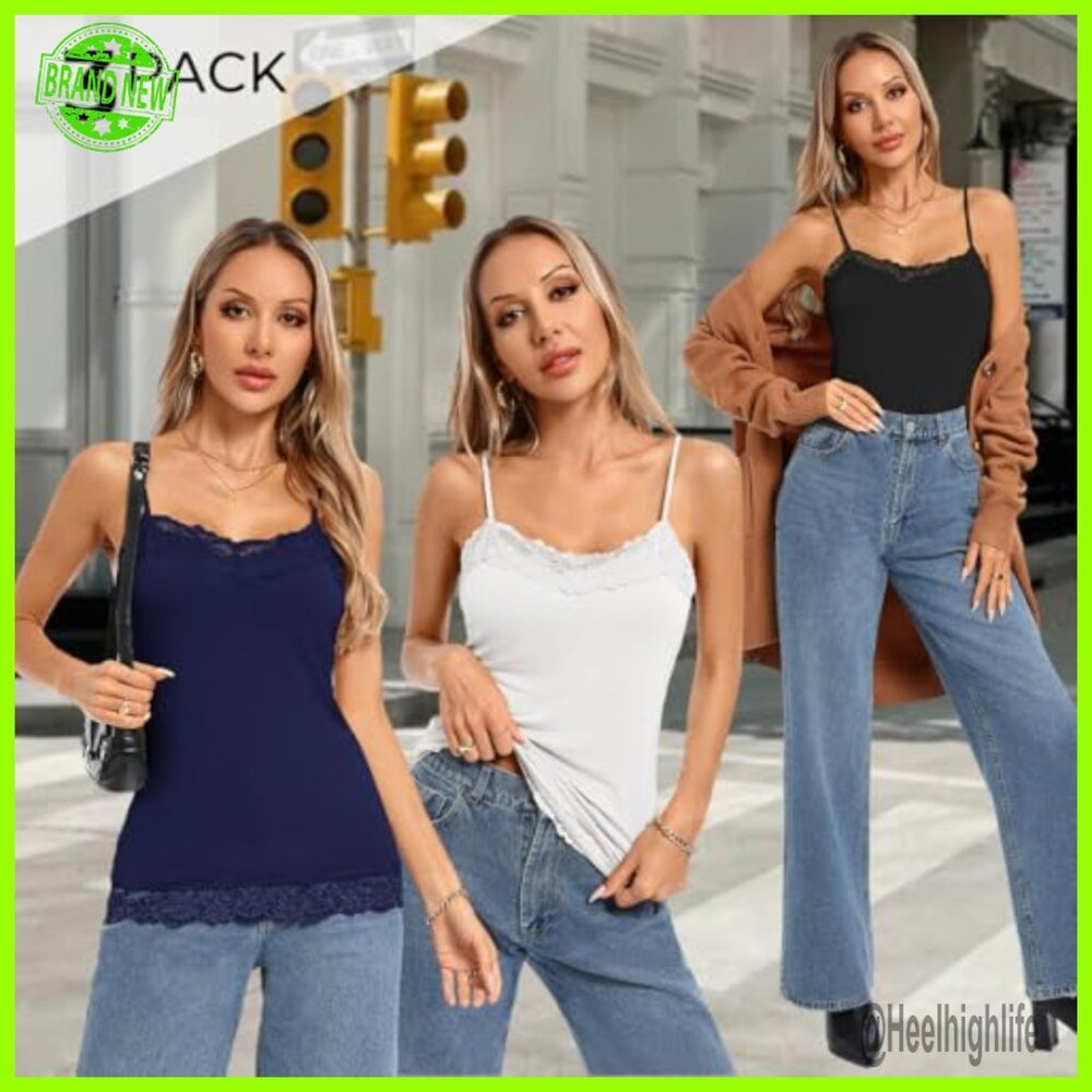 Adjustable Spaghetti Strap Lace Trim Camisole Tan… - image 2